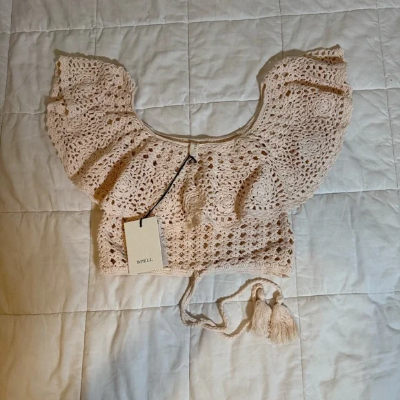 NWT SPELL Crochet Off-Shoulder Top - Picture 3 of 4
